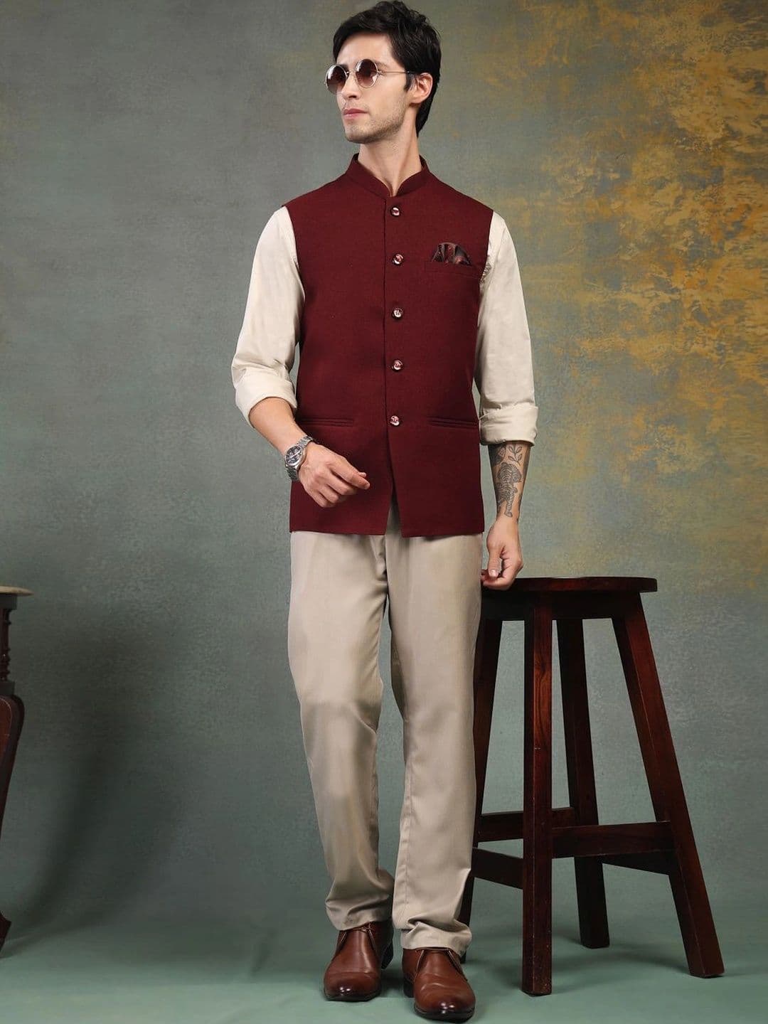 Badoliya & Sons Pure Wool Woven Nehru Jackets thumbnail 3