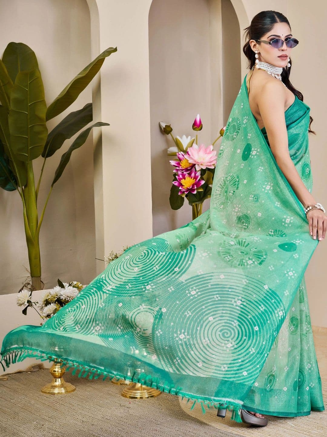 Maroosh Bandhani Silk Cotton Handloom Saree thumbnail 6