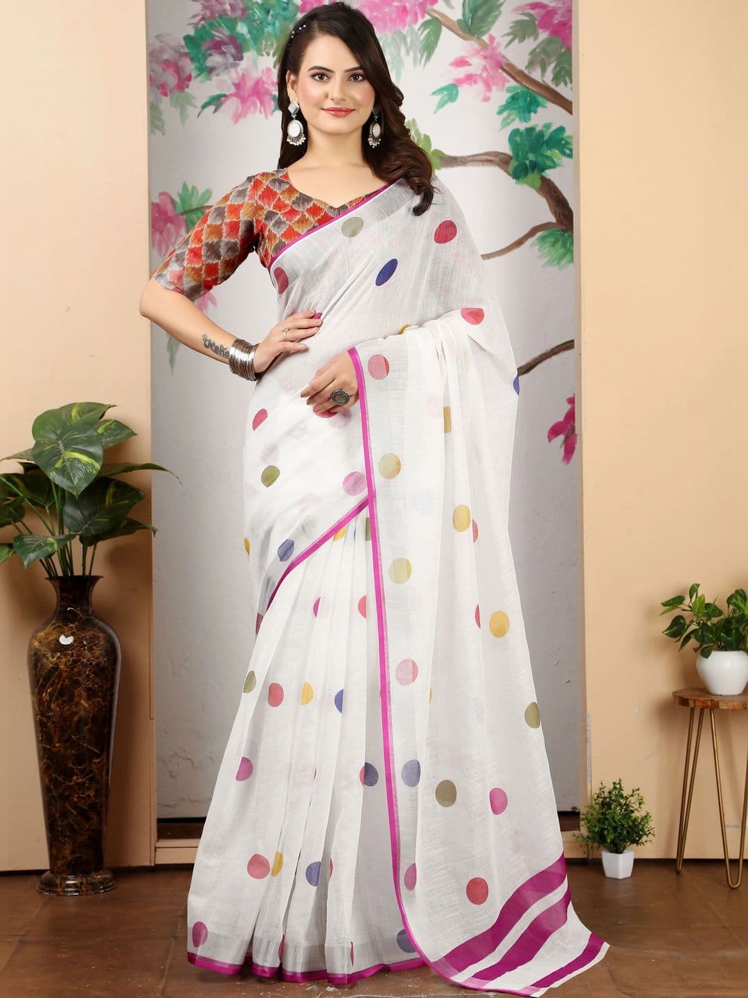MANVAA Women Polka Dot Saree thumbnail 2