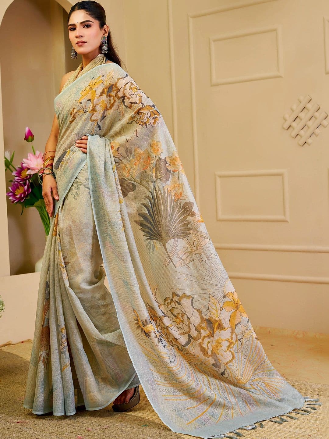 HERE&NOW Floral Silk Cotton Handloom Saree thumbnail 7