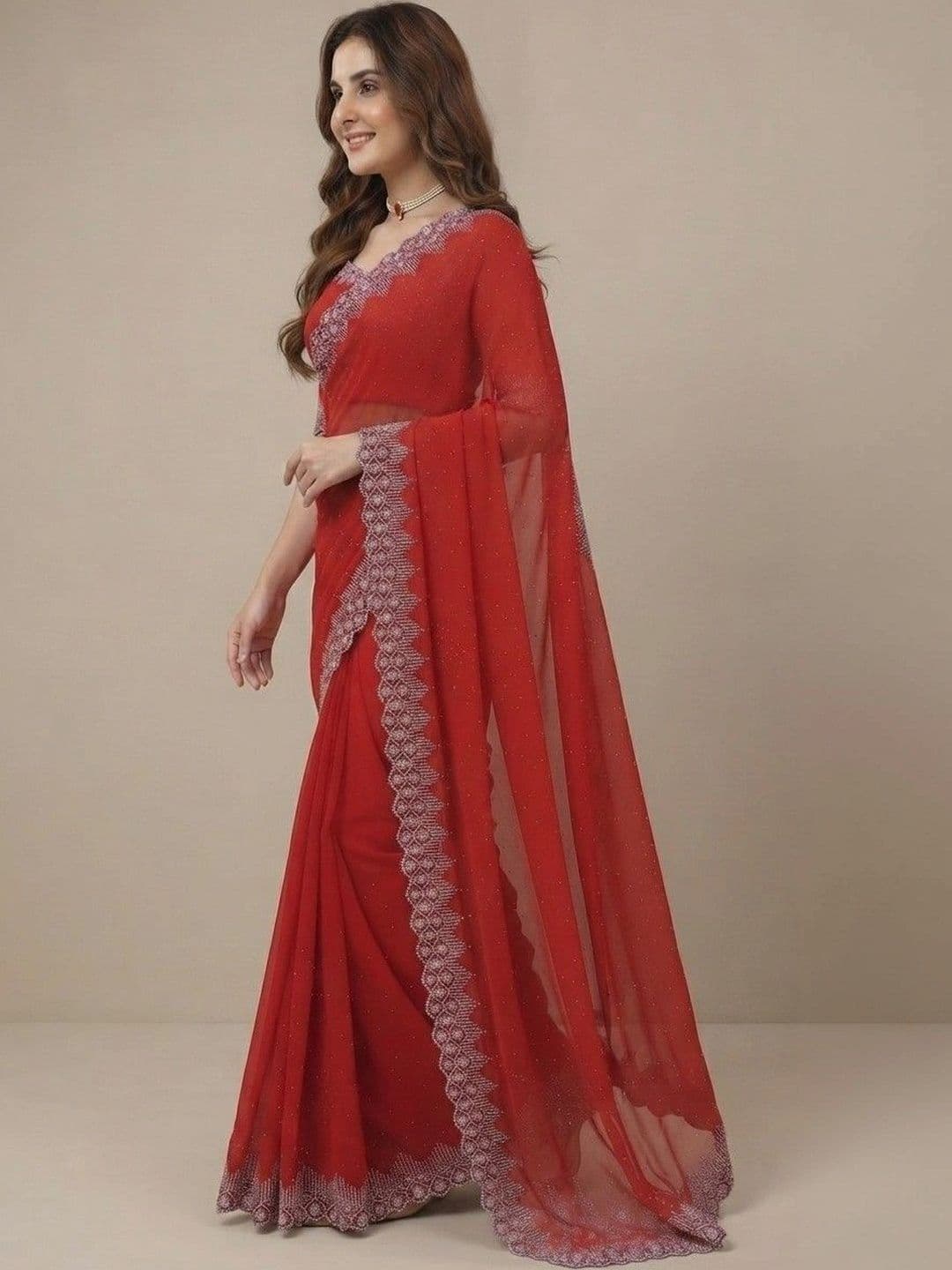 SmileyFashion Embellished Pure Georgette Saree thumbnail 5