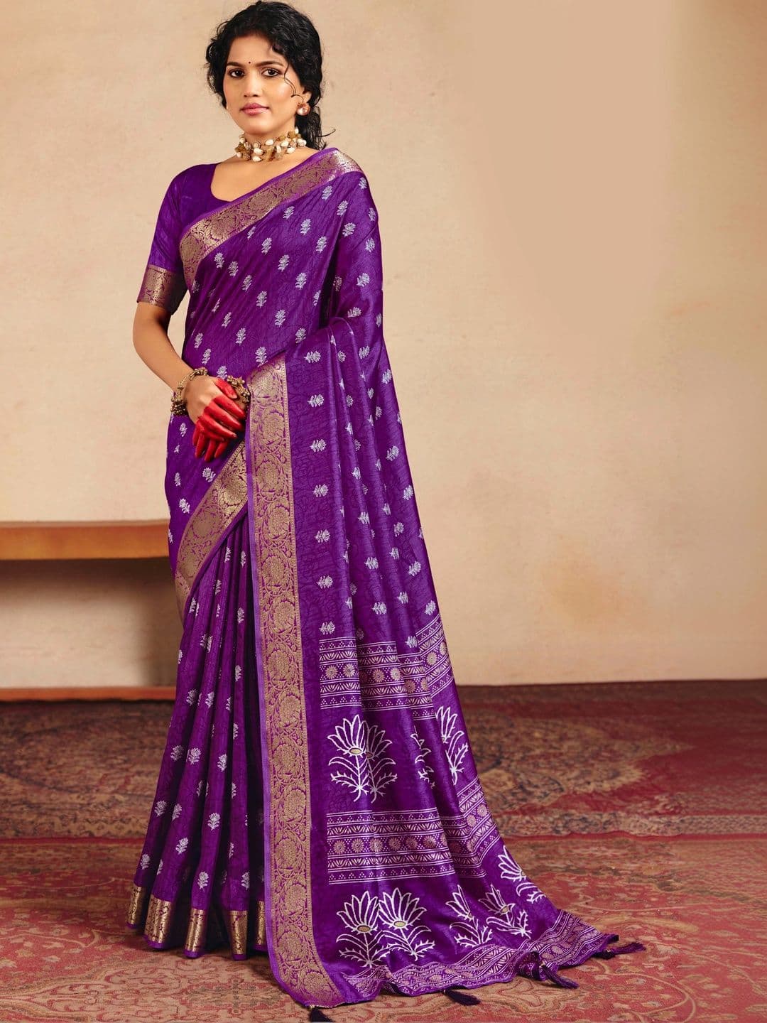 Dhaaga Ghar Ethnic Motifs Zari Silk Blend Fusion Saree - view 1