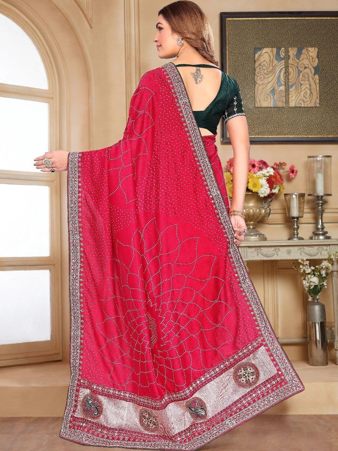 SmileyFashion Embellished Embroidered Art Silk Designer Saree thumbnail 5