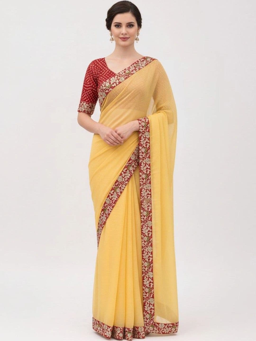 SmileyFashion Floral Embroidered Poly Chiffon Designer Saree thumbnail 6