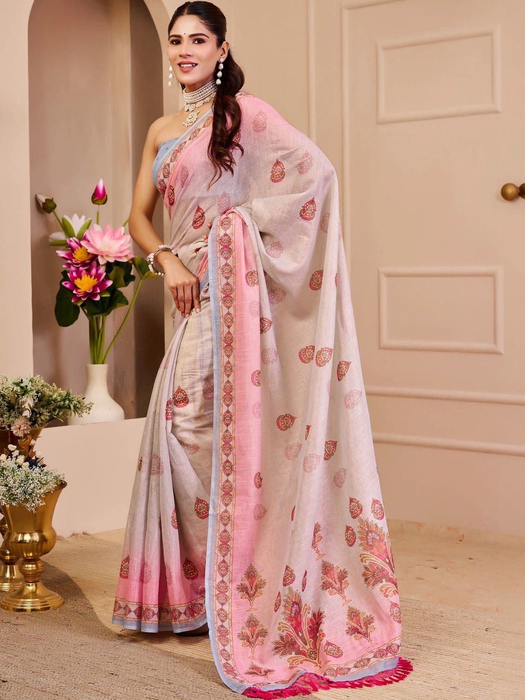 MANVAA Floral Silk Cotton Handloom Saree thumbnail 5