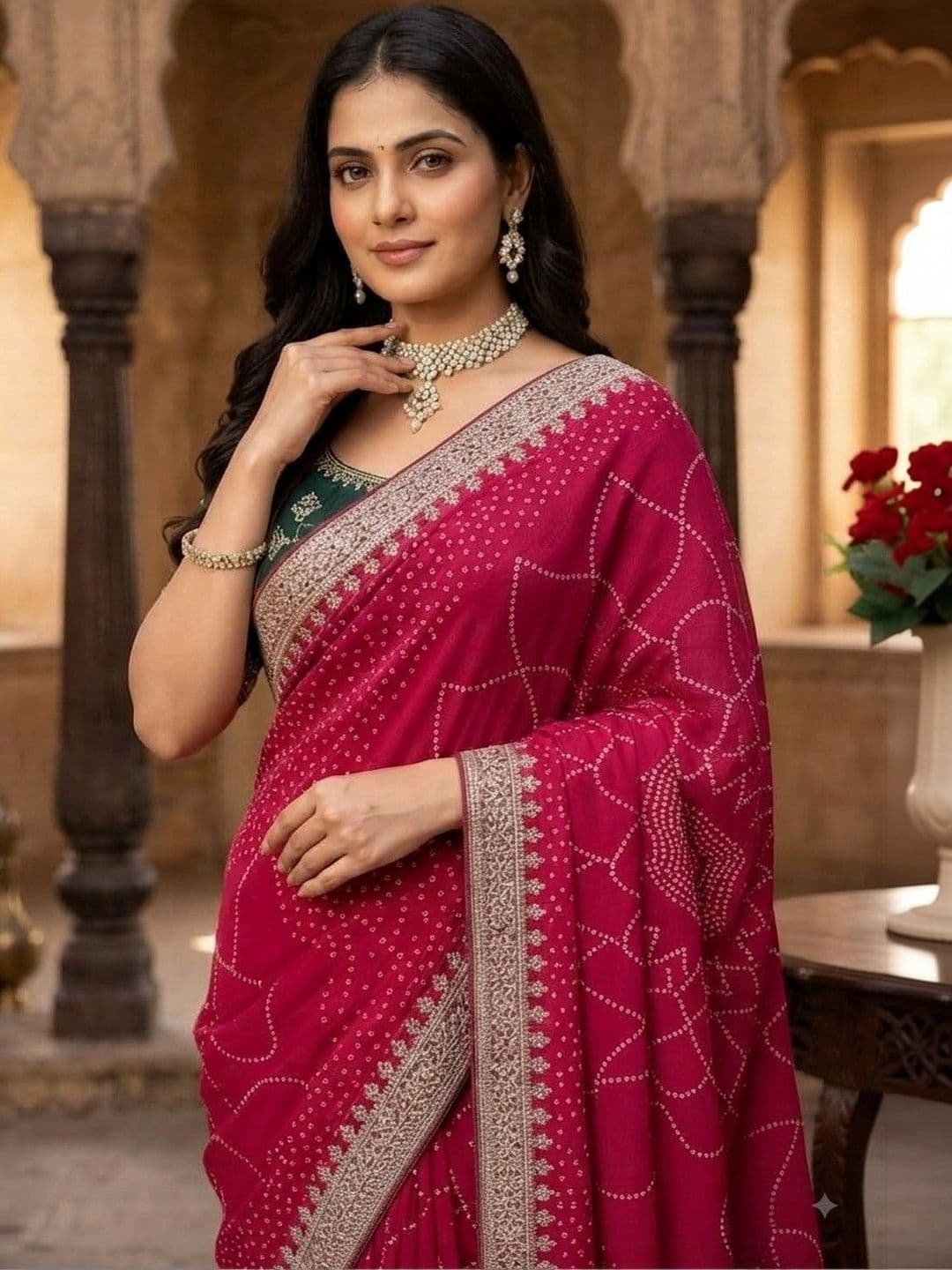 SmileyFashion Bandhani Embroidered Art Silk Designer Saree thumbnail 2