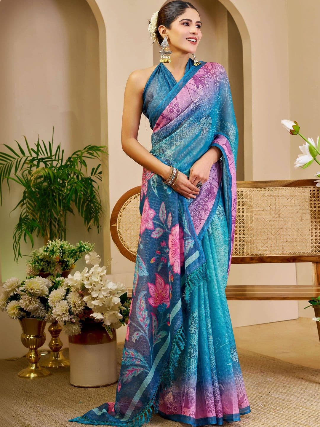 HERE&NOW Floral Silk Cotton Handloom Saree thumbnail 4