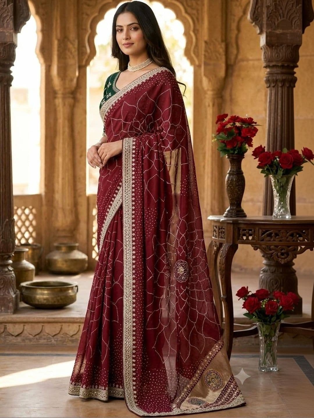 SmileyFashion Bandhani Embroidered Art Silk Designer Saree - view 1