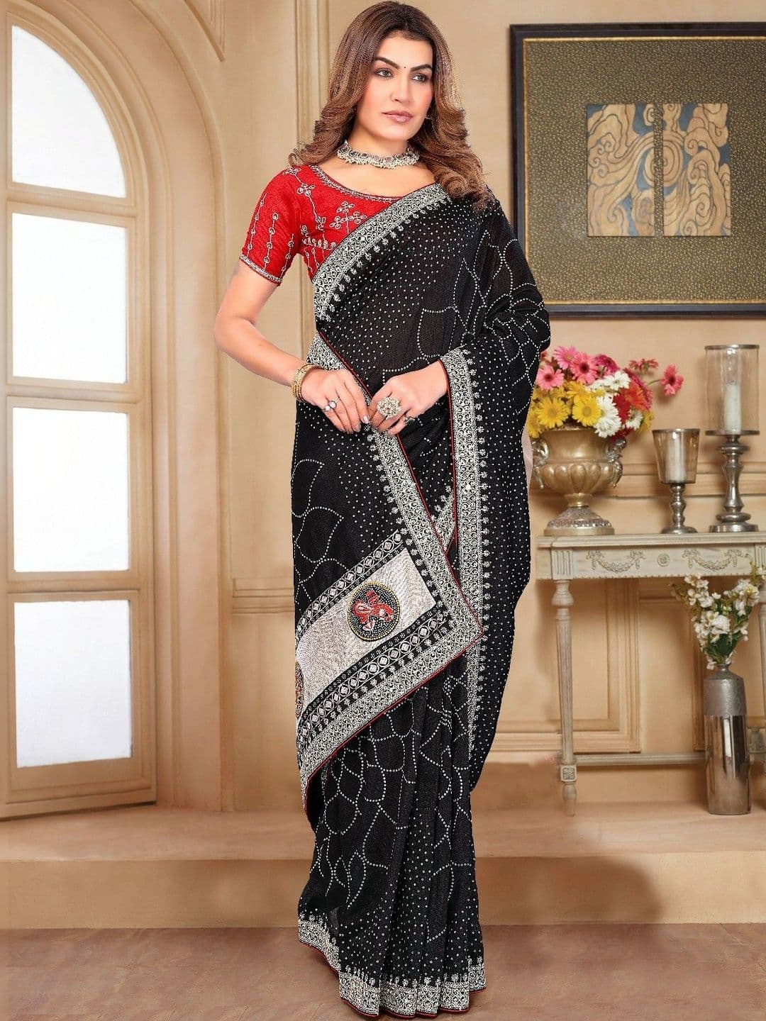 SmileyFashion Embellished Embroidered Art Silk Designer Saree thumbnail 5