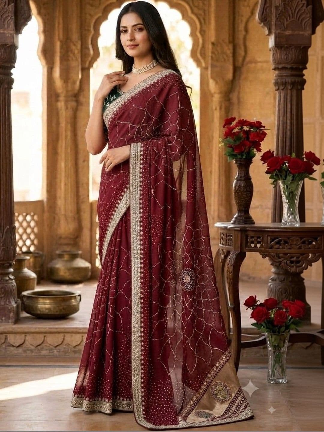 SmileyFashion Bandhani Embroidered Art Silk Designer Saree thumbnail 4