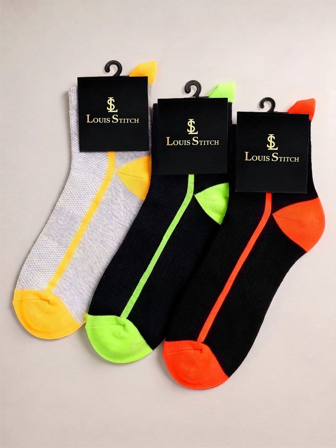 LOUIS STITCH Men Pack of 3 Cotton Assorted Colourblocked Ankle Length Socks thumbnail 4