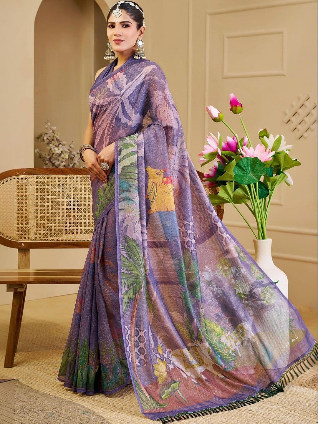 HERE&NOW Floral Silk Cotton Fusion Saree thumbnail 2