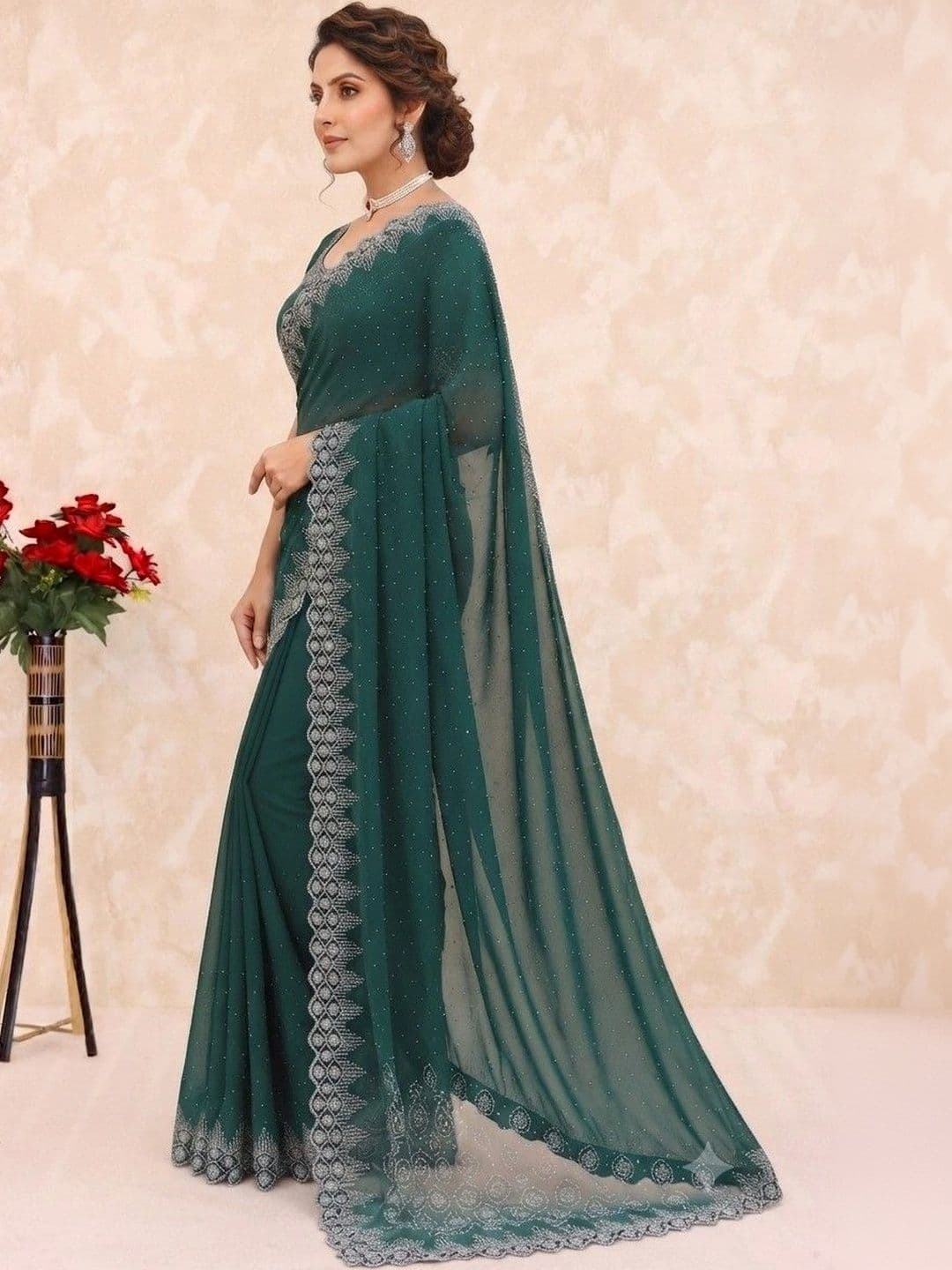 SmileyFashion Embellished Pure Georgette Saree thumbnail 2