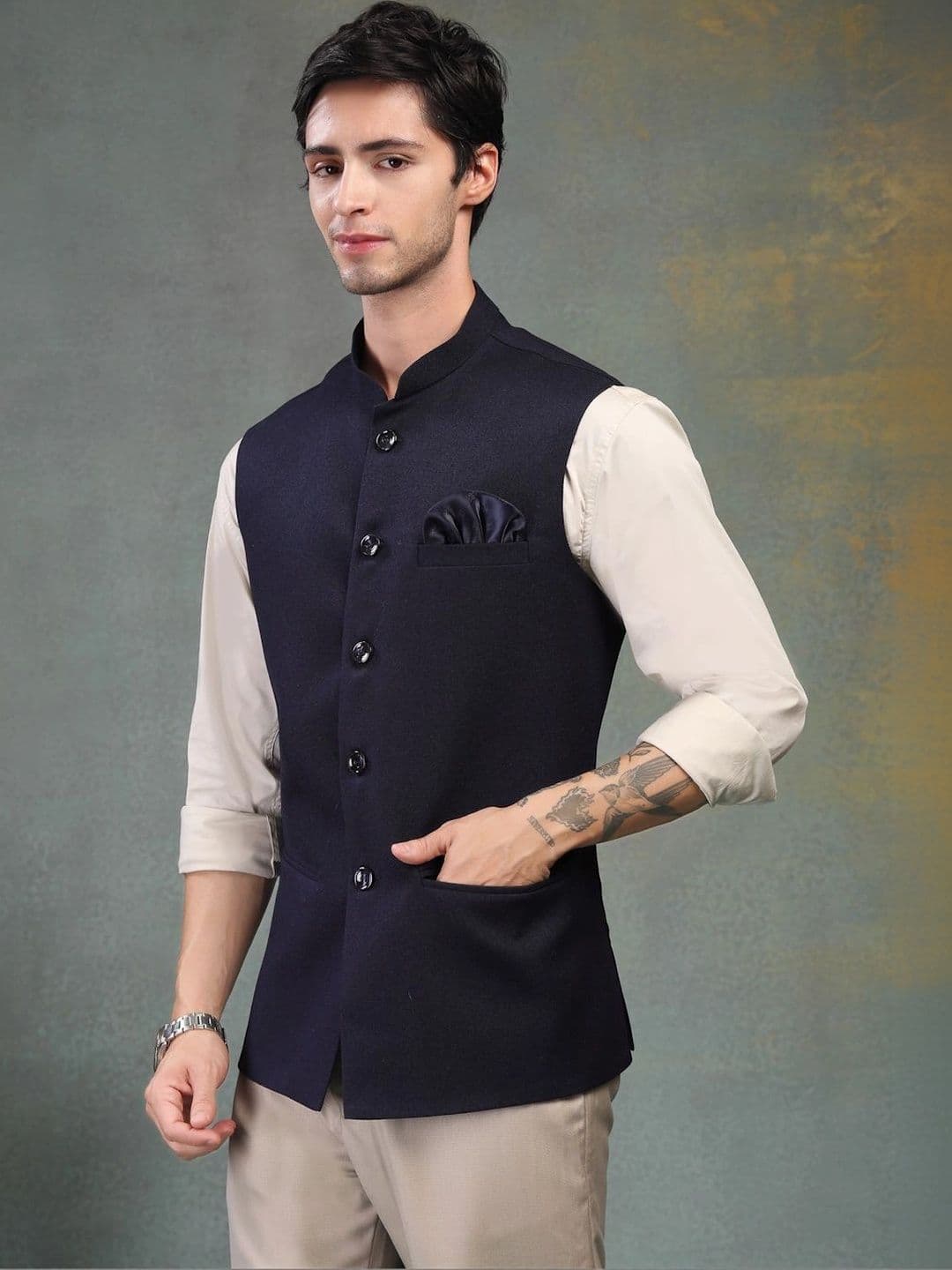 Badoliya & Sons Pure Wool Woven Nehru Jackets thumbnail 2