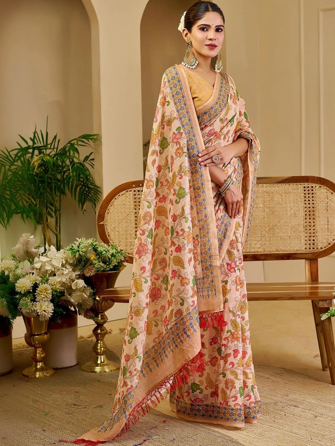 HERE&NOW Kalamkari Printed Silk Cotton Handloom Saree thumbnail 6