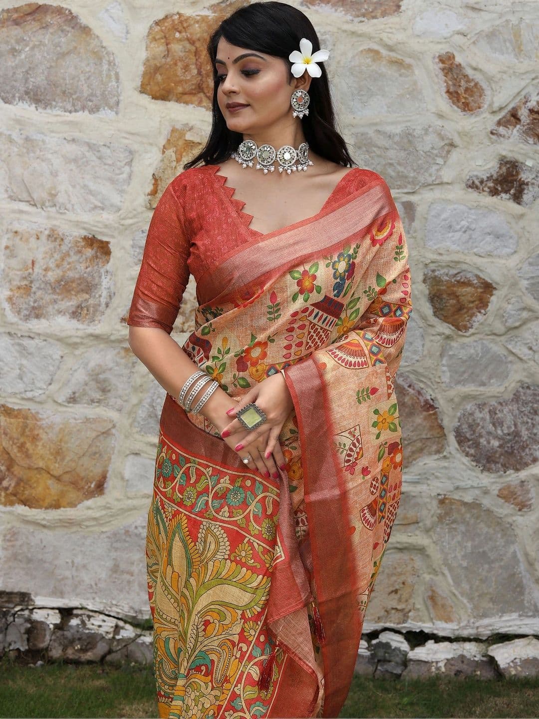 Maroosh Kalamkari Silk Cotton Handloom Saree thumbnail 5