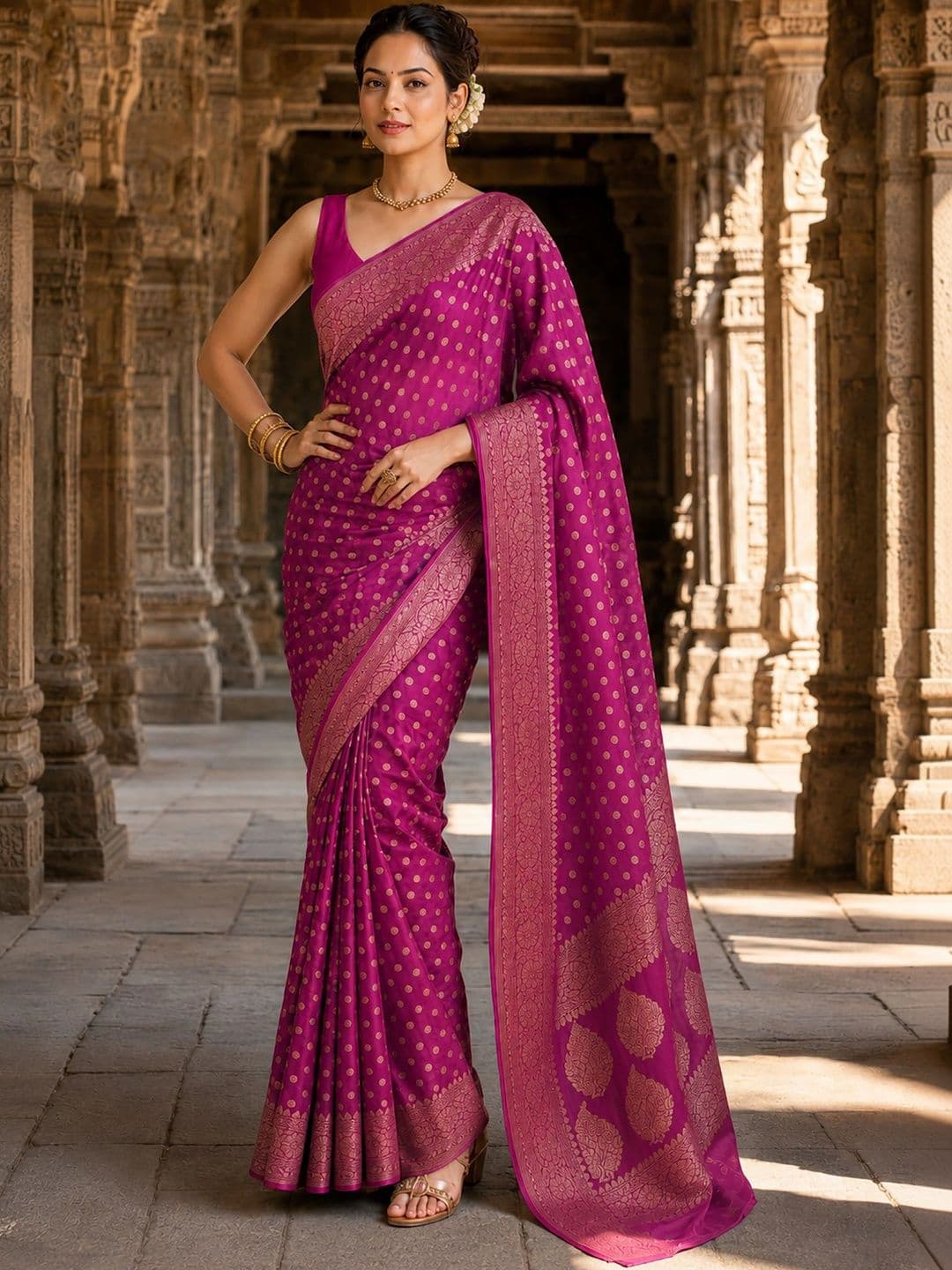 KALINI Woven Design Silk Blend Designer Banarasi Saree thumbnail 3