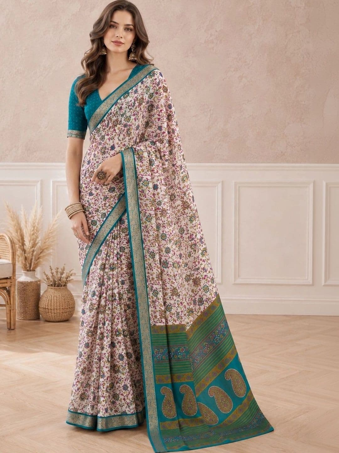 all about you Floral Zari Poly Crepe Saree - view 1