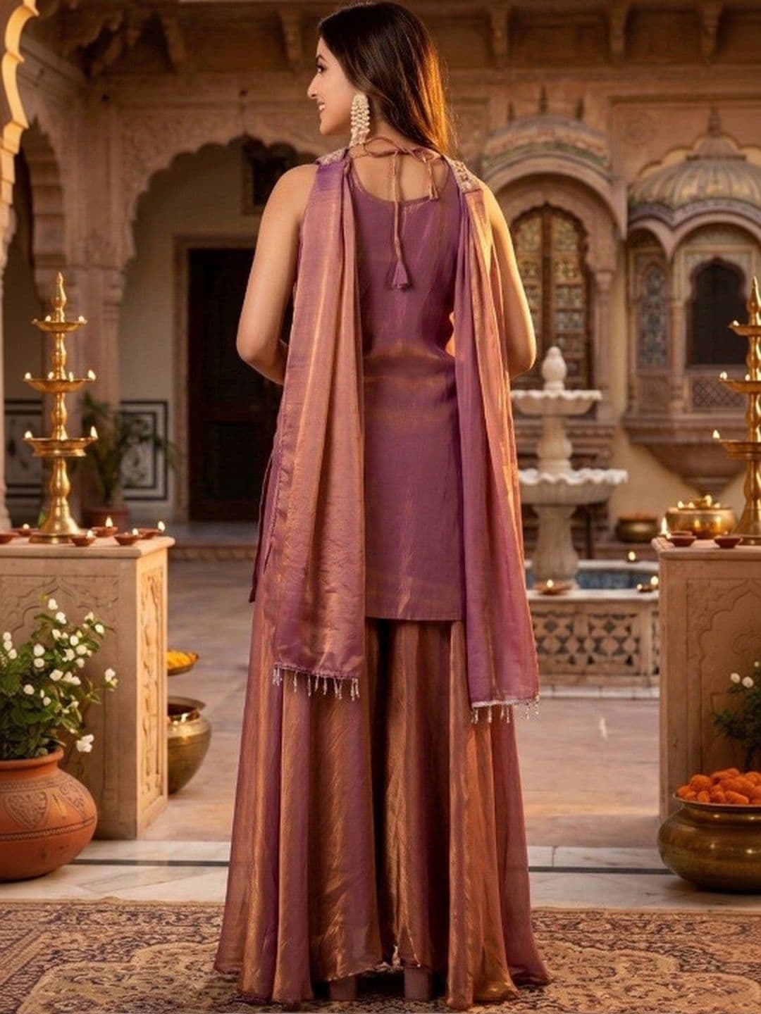 Tankori Women Ethnic Motifs Embroidered Regular Kurta with Palazzos & With Dupatta thumbnail 3