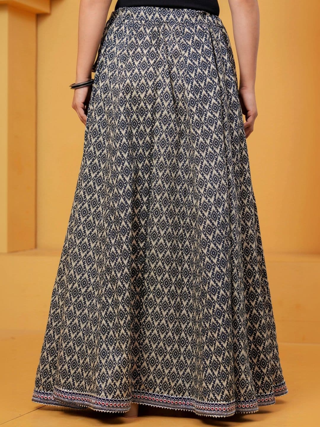 Maquien Women Cotton Cambric Geometric Maxi Flared Skirt thumbnail 7
