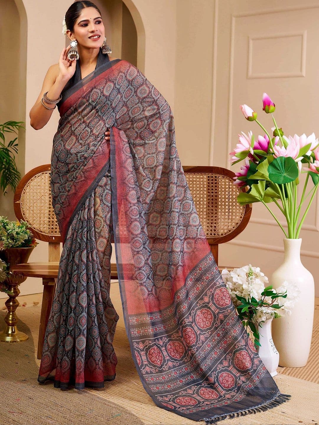 HERE&NOW Kalamkari Silk Cotton Handloom Saree thumbnail 2