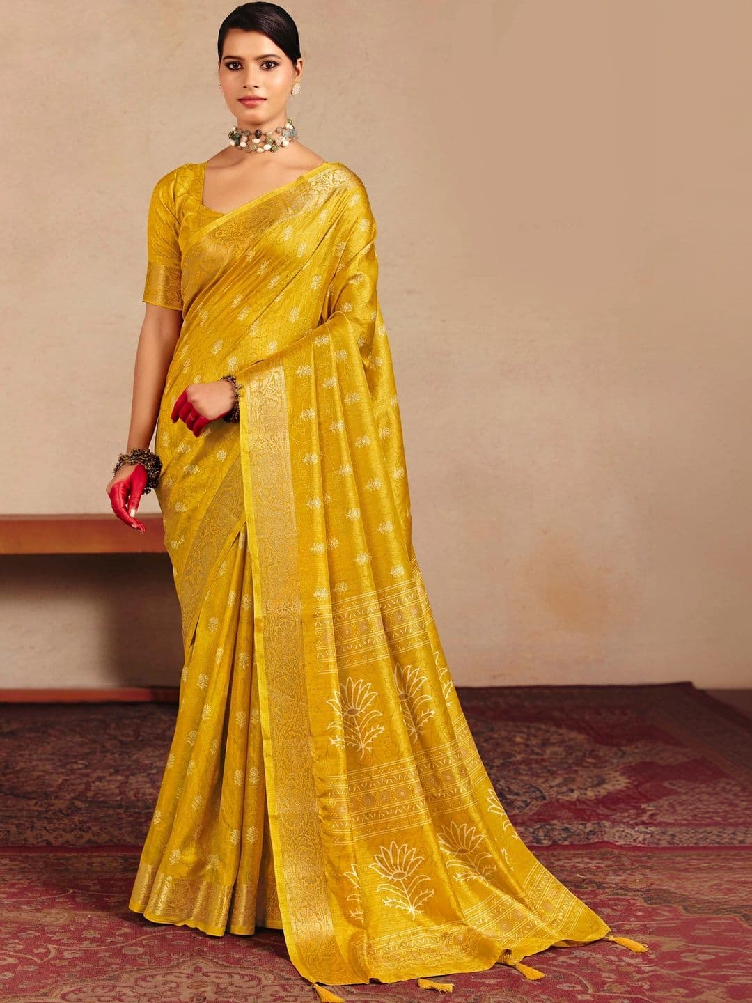 Dhaaga Ghar Ethnic Motifs Zari Silk Blend Fusion Saree - view 1