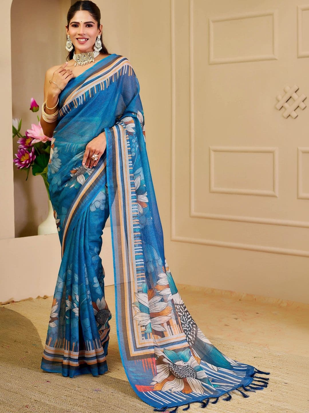 HERE&NOW Women Striped Silk Cotton Handloom Saree - view 1