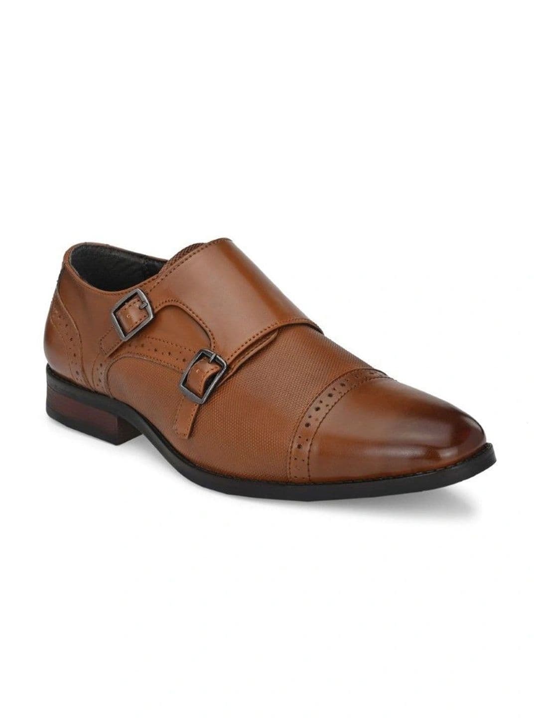 House of Pataudi Men Textured Formal Monk Shoes thumbnail 2