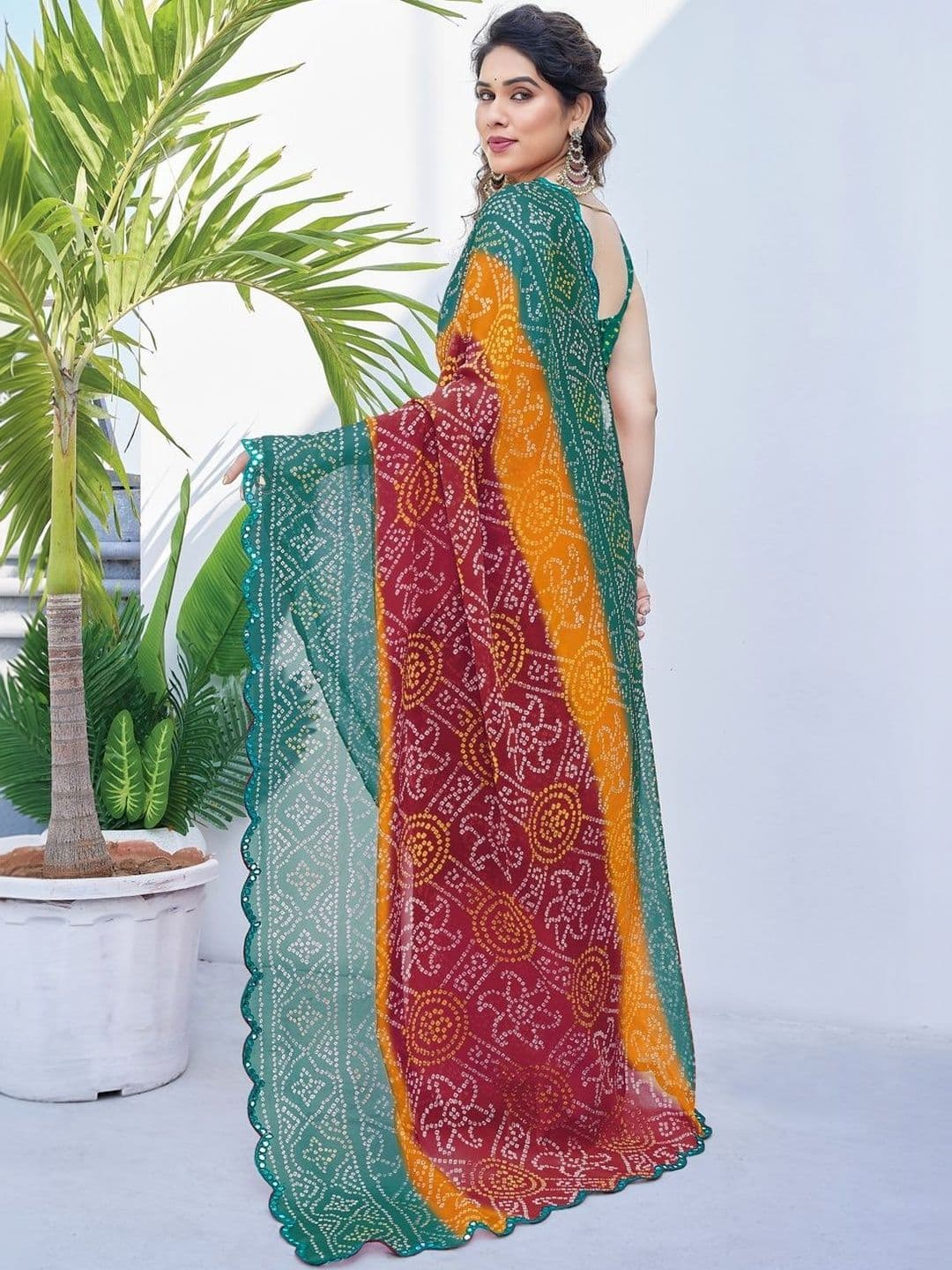 Subham Bandhani Mirror Work Poly Georgette Bandhani Saree thumbnail 6