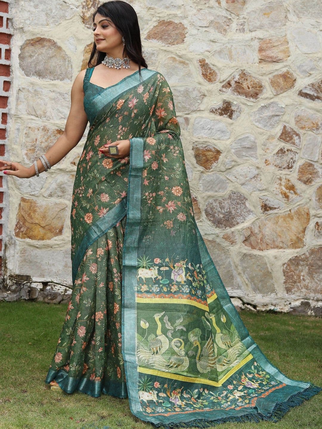 MANVAA Floral Silk Cotton Handloom Saree - view 1