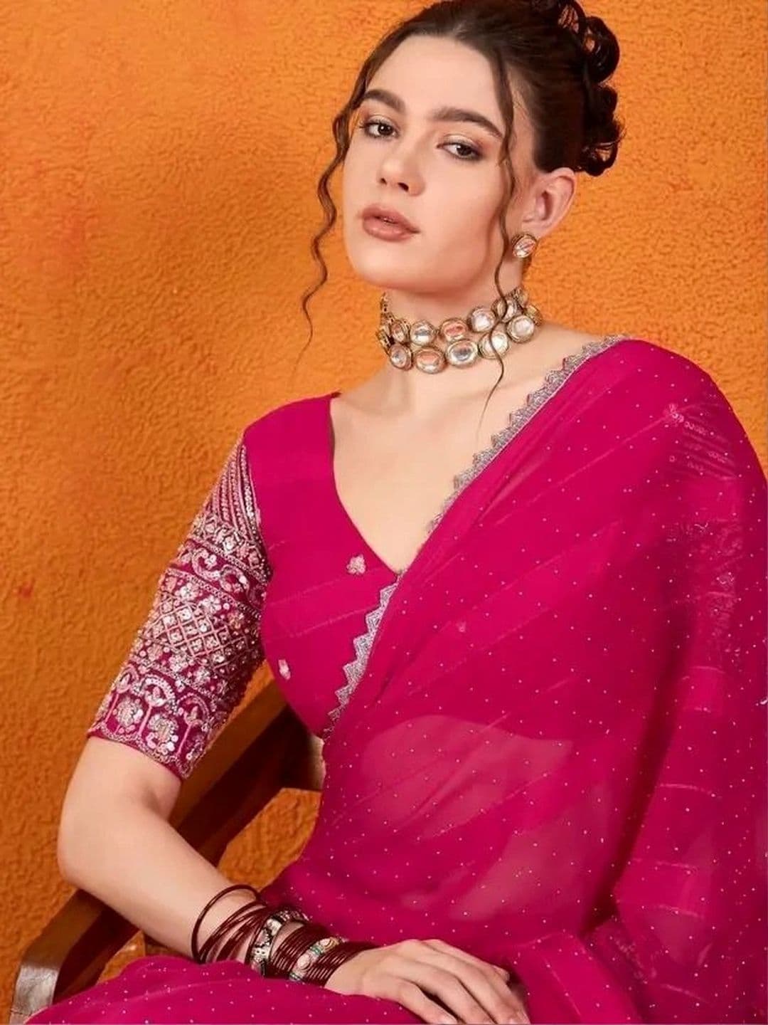 FABRELLA Embellished Embroidered Banarasi Saree thumbnail 4