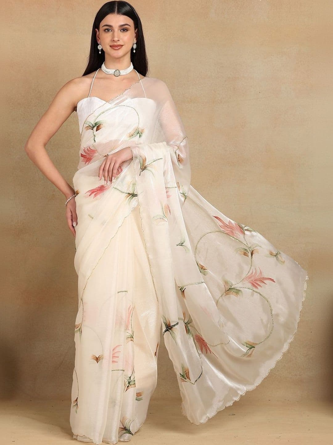 KALINI Floral Beads and Stones Organza Designer Saree thumbnail 4