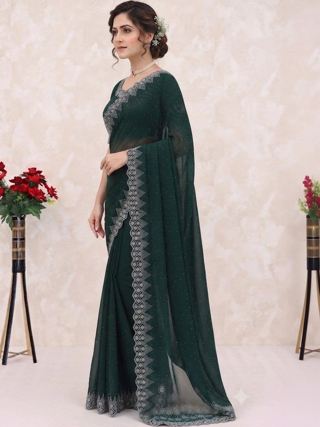 SmileyFashion Embellished Pure Georgette Saree thumbnail 2