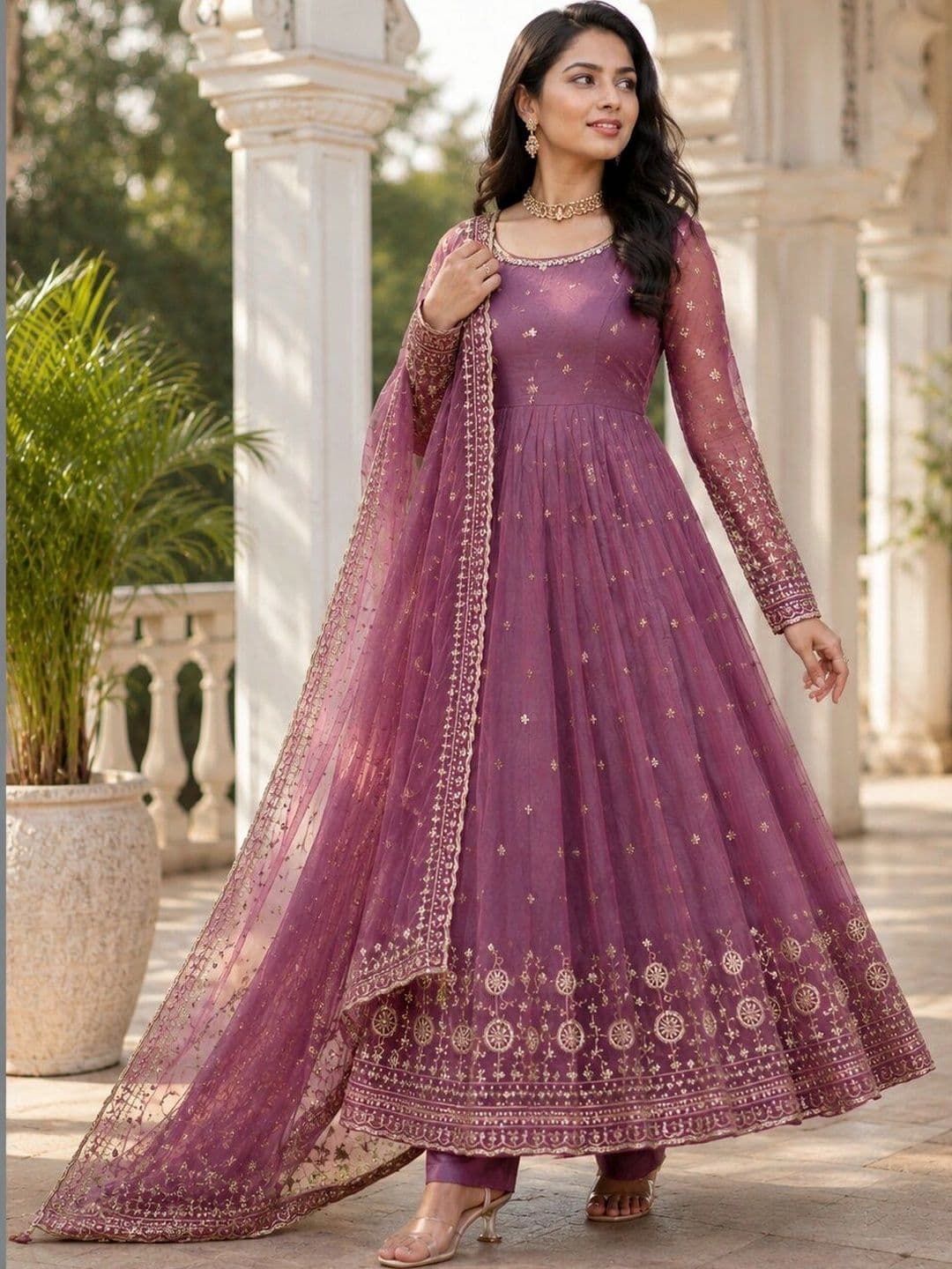 KALINI Women Ethnic Motifs Embroidered Empire Kurta with Trousers & With Dupatta thumbnail 3