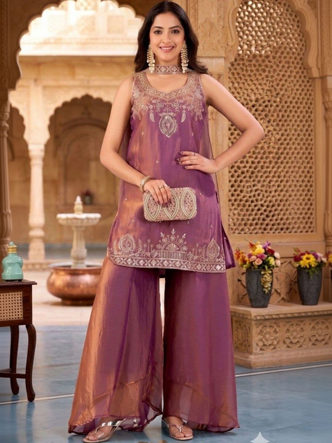Tankori Women Ethnic Motifs Embroidered Regular Kurta with Palazzos & With Dupatta thumbnail 5