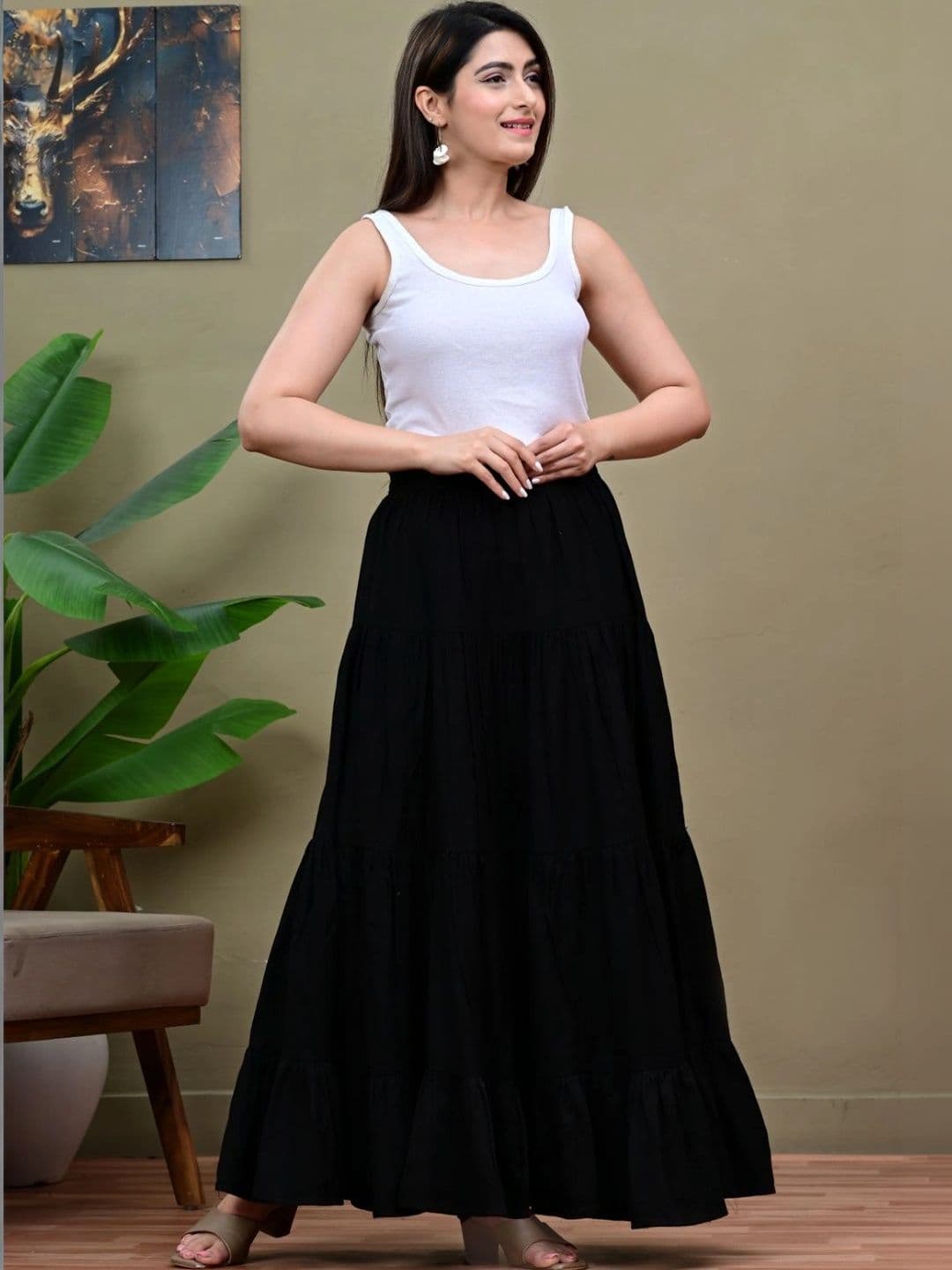 KELWA Women Tiered Maxi Flared Skirt thumbnail 6
