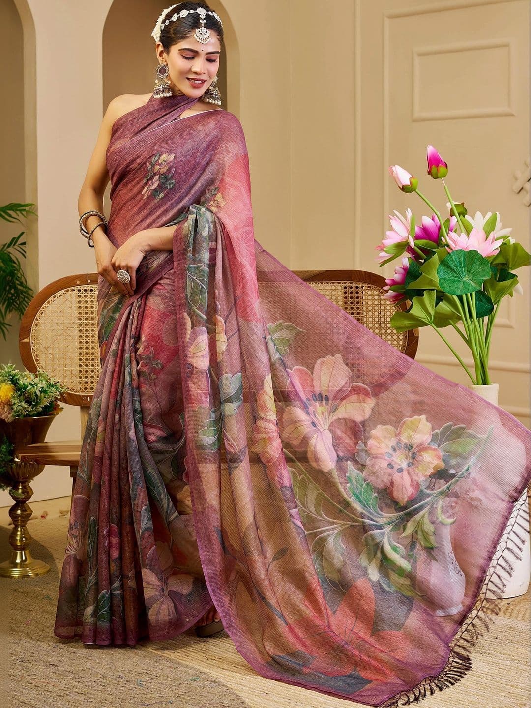 MANVAA Women  Floral Silk Cotton Handloom Saree thumbnail 7