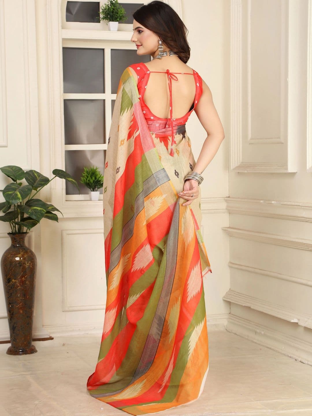 MANVAA Striped Cotton Linen Saree thumbnail 4
