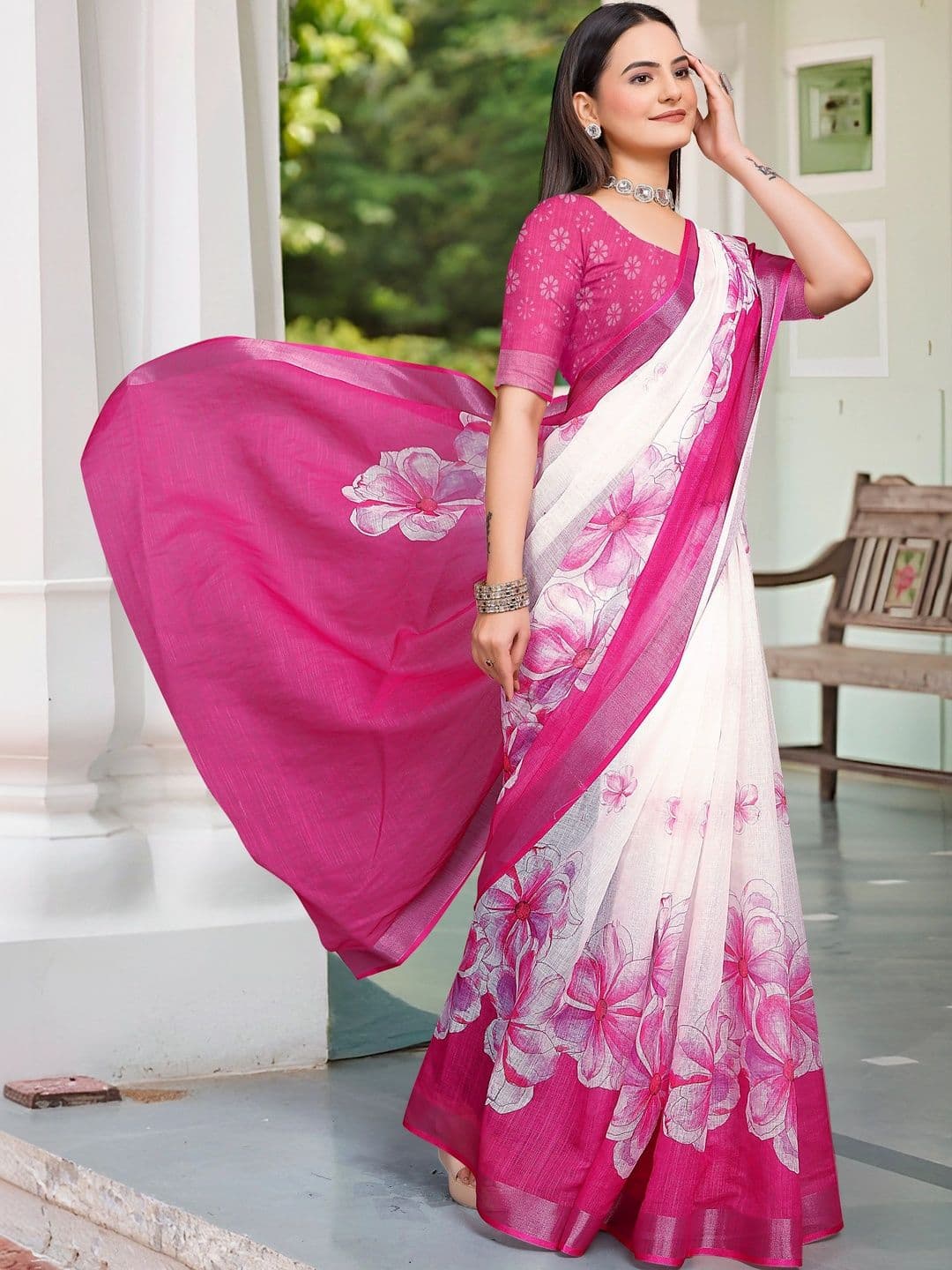 MANVAA Women Cotton Linen Saree thumbnail 6