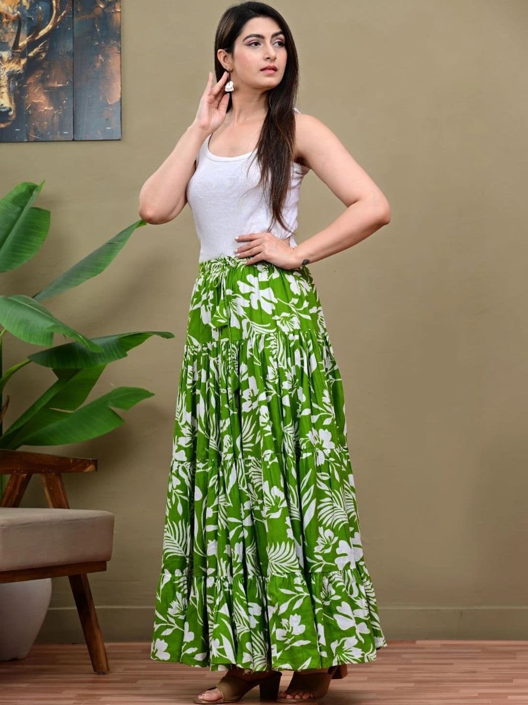KELWA Women Floral Tropical Maxi Flared Skirt thumbnail 4