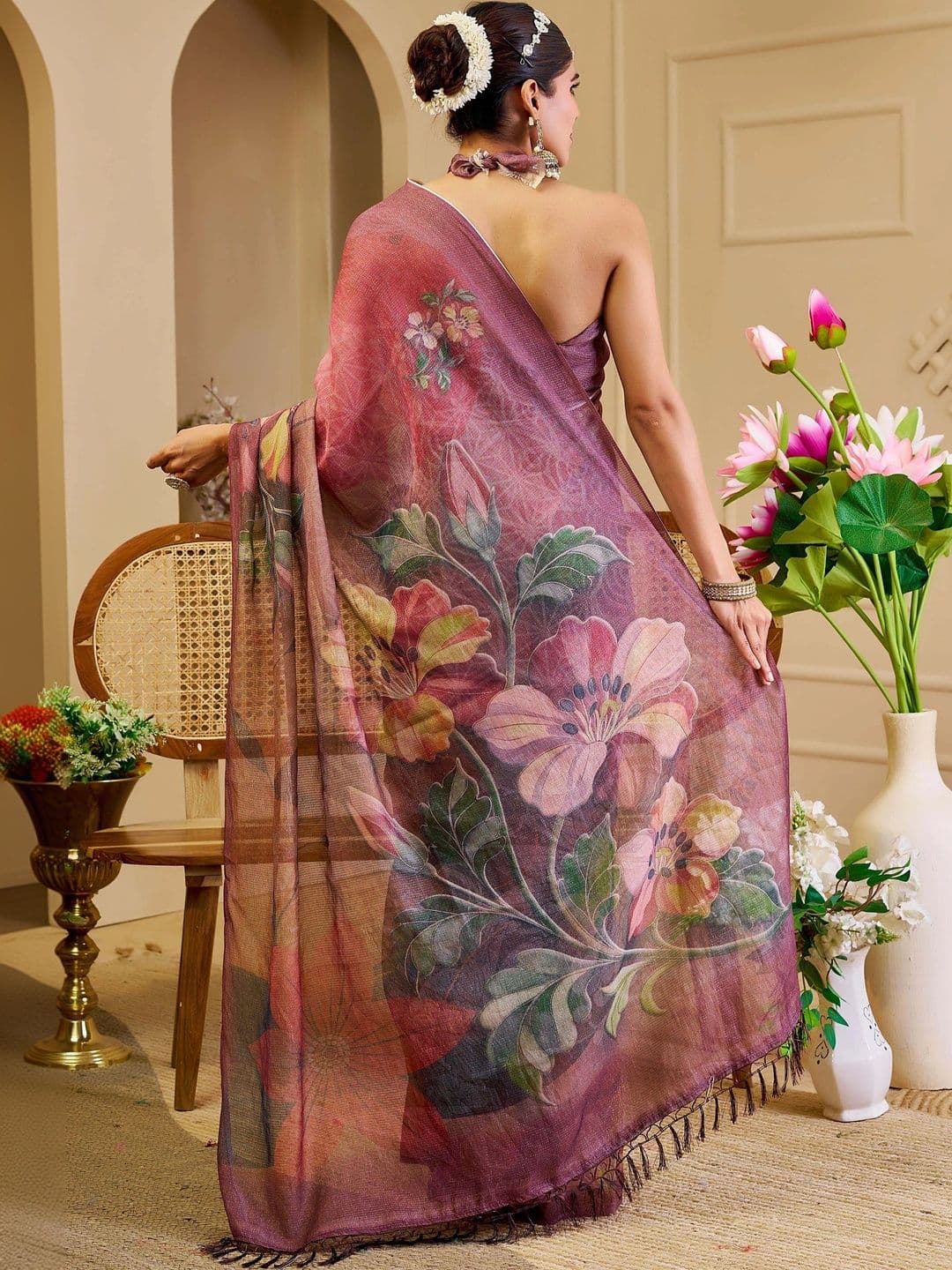HERE&NOW Women Floral Silk Cotton Handloom Saree thumbnail 4