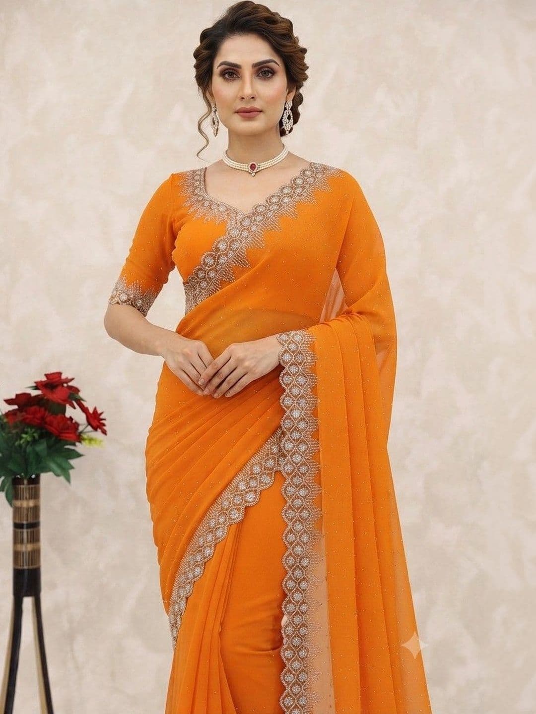 SmileyFashion Pure Georgette Saree thumbnail 6