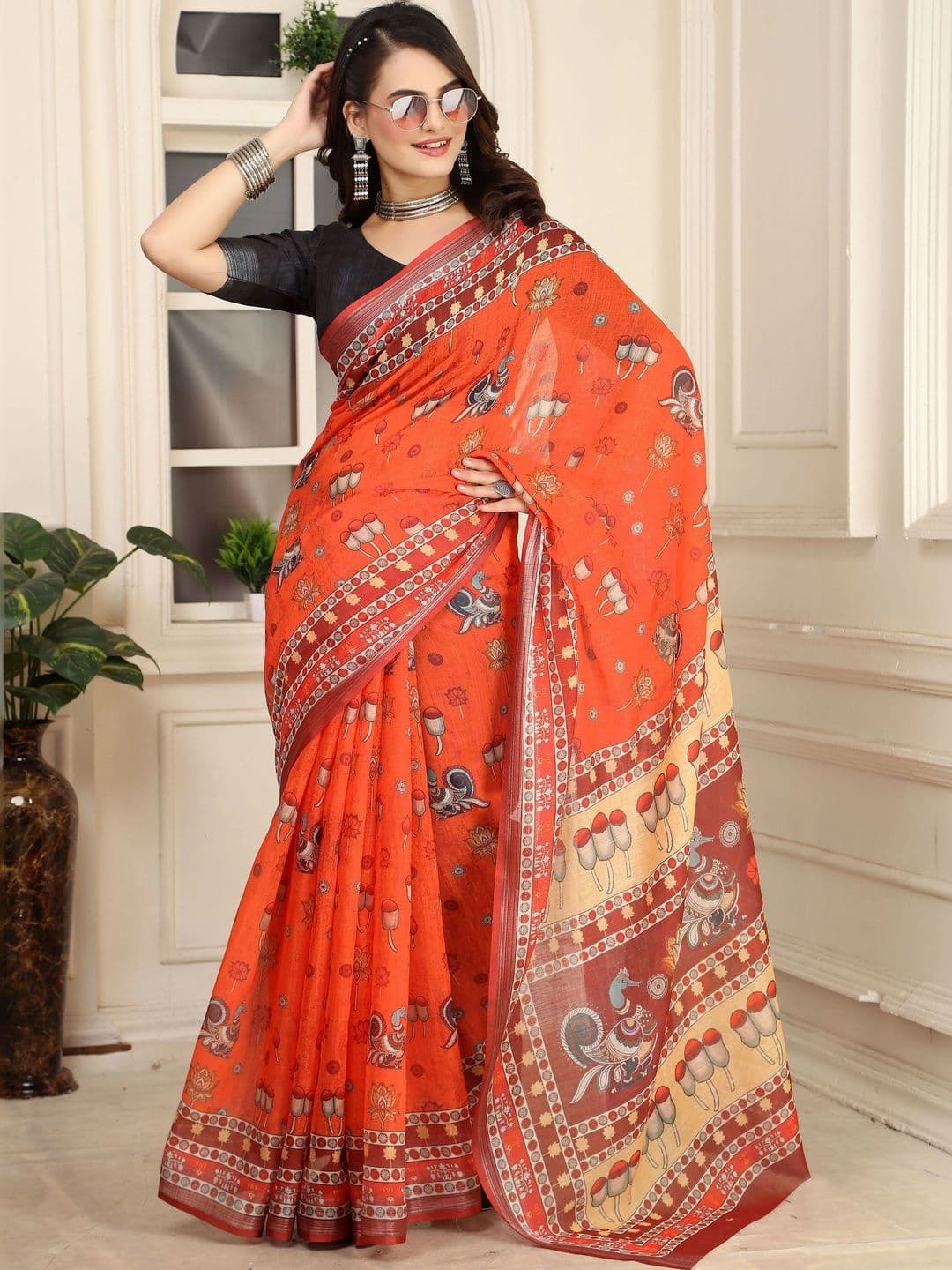 MANVAA  Women Printed Floral Saree thumbnail 4
