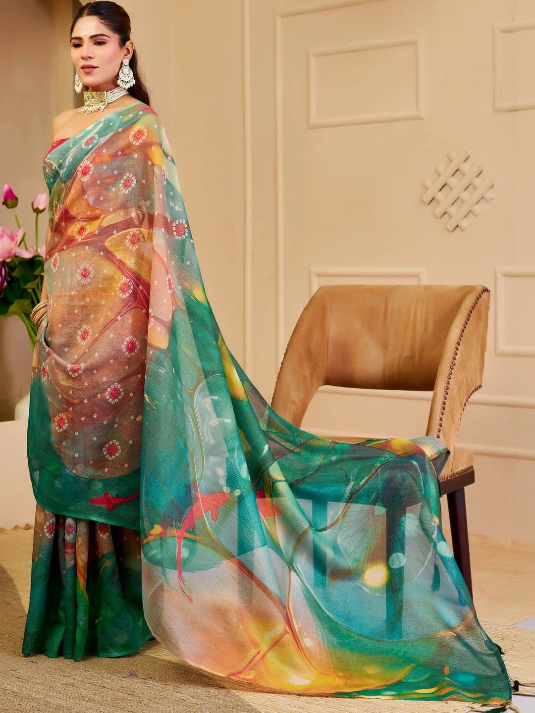 Maroosh Floral Silk Cotton Fusion Saree thumbnail 7