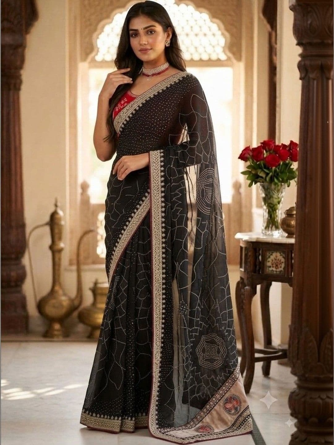 SmileyFashion Bandhani Zari Art Silk Designer Saree - view 1