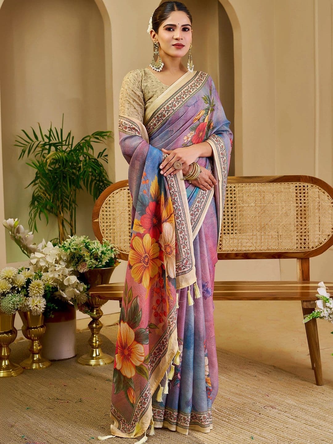 HERE&NOW Floral Silk Cotton Handloom Saree thumbnail 5