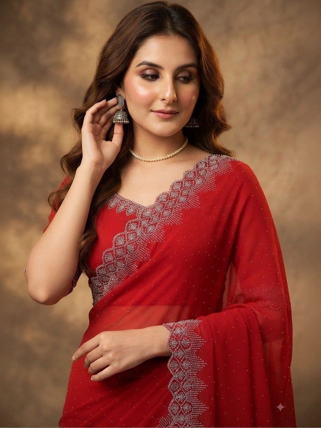 SmileyFashion Embellished Pure Georgette Saree thumbnail 2