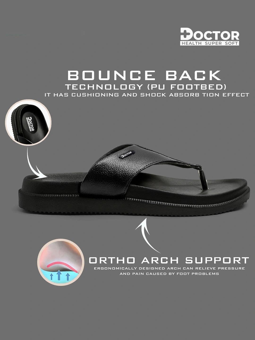 DOCTOR HEALTH SUPER SOFT  Men Black Solid Eva Slip-On thumbnail 2