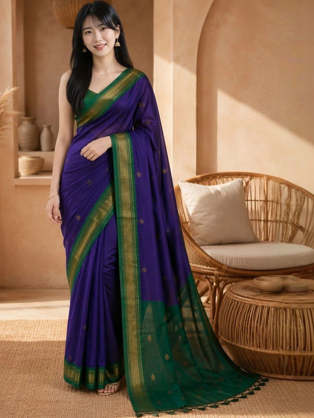 Sangria Zari Pure Cotton Kanjeevaram Saree - view 1