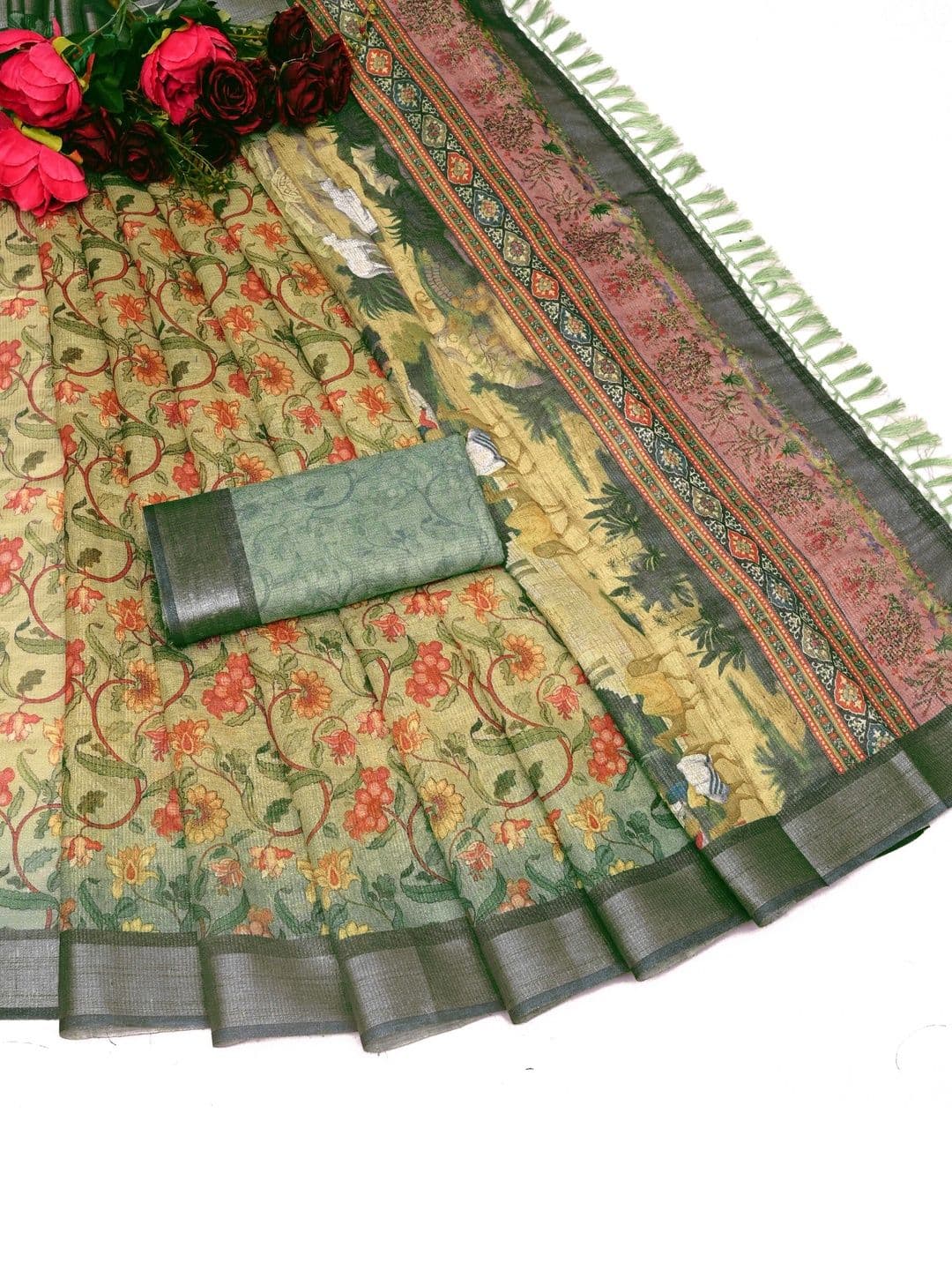 HERE&NOW Floral Silk Cotton Handloom Saree thumbnail 3